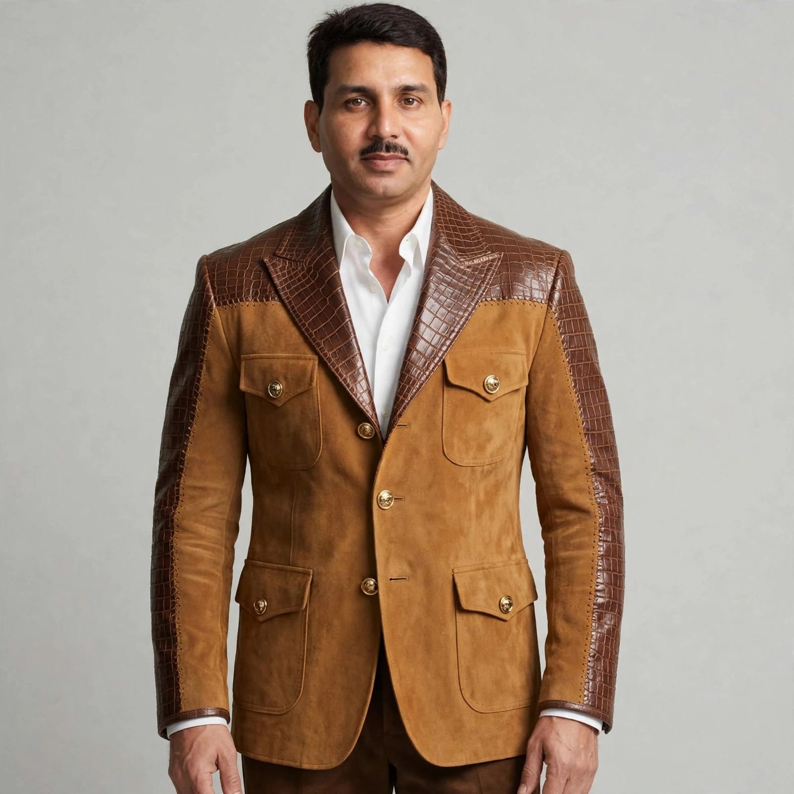 Suede Crocodile Leather Coat
