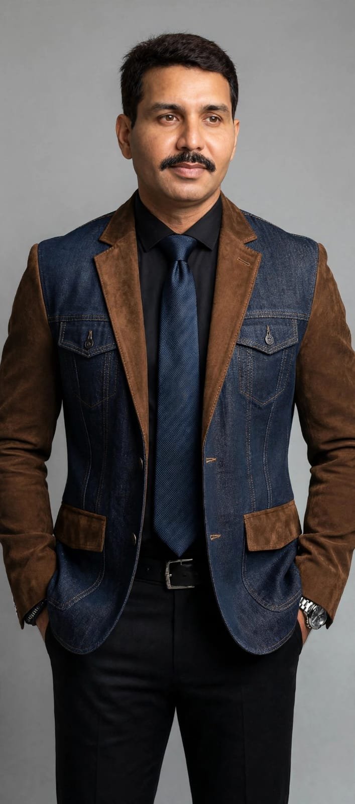 Denim Suede Leather Coat