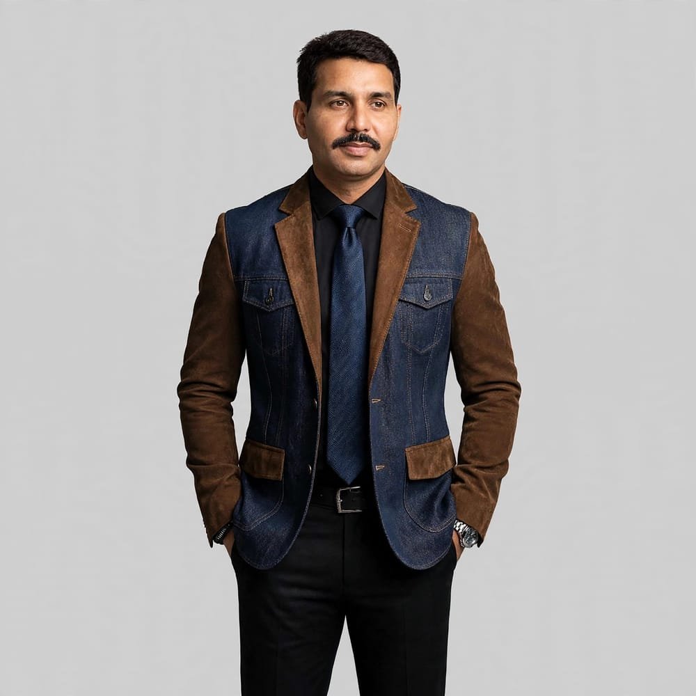 Denim Suede Leather Coat
