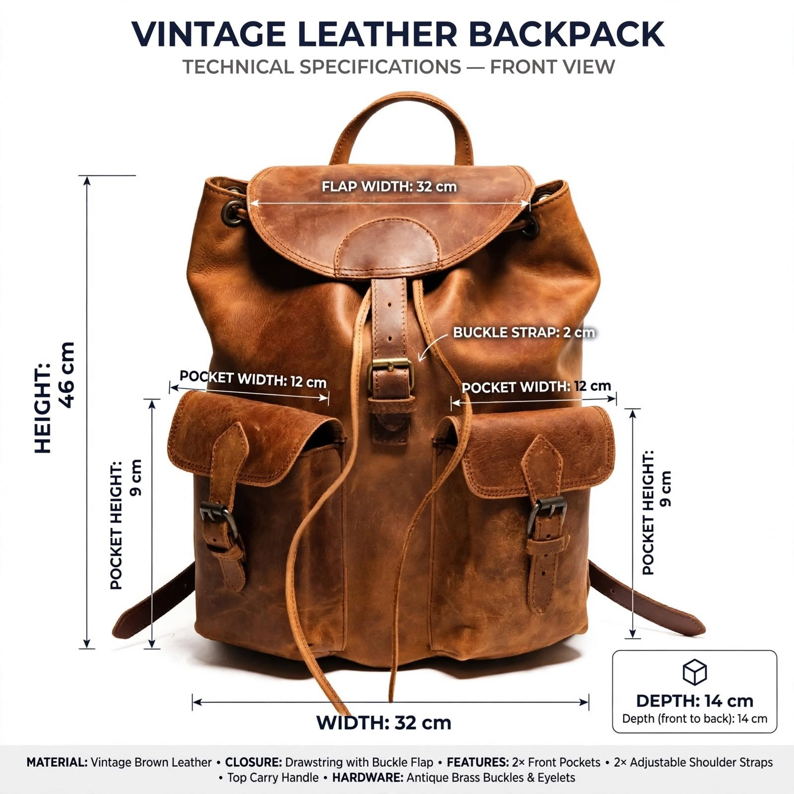 Genuine Buffalo Leather Backpack Bag