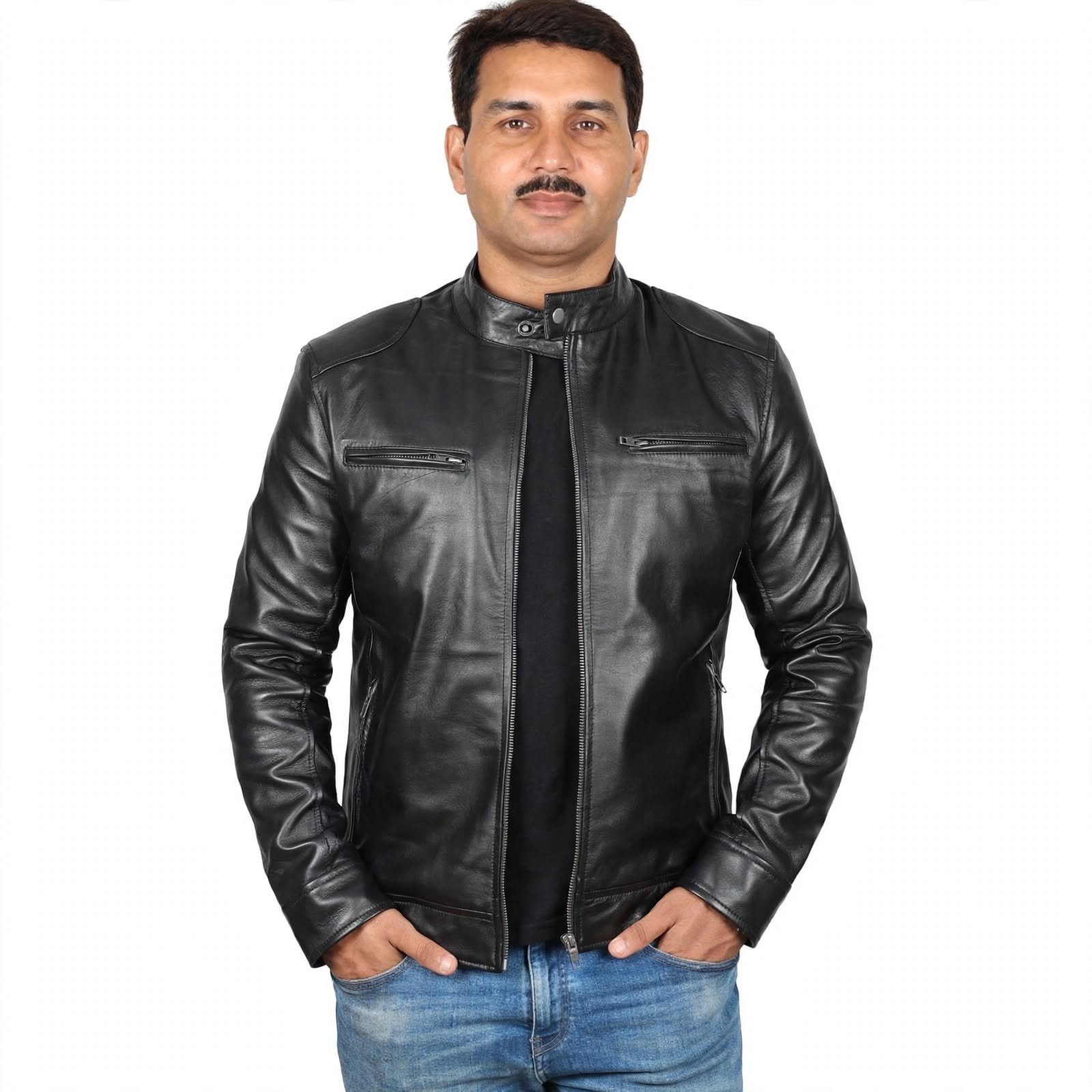 Men’s Classic Black Leather Biker Jacket
