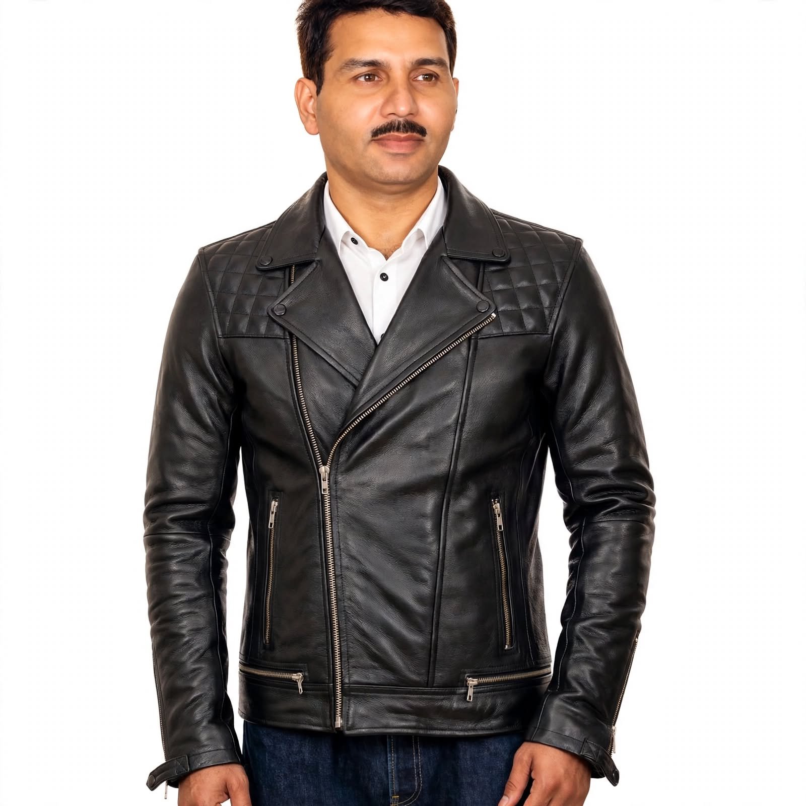 Men’s black leather jacket