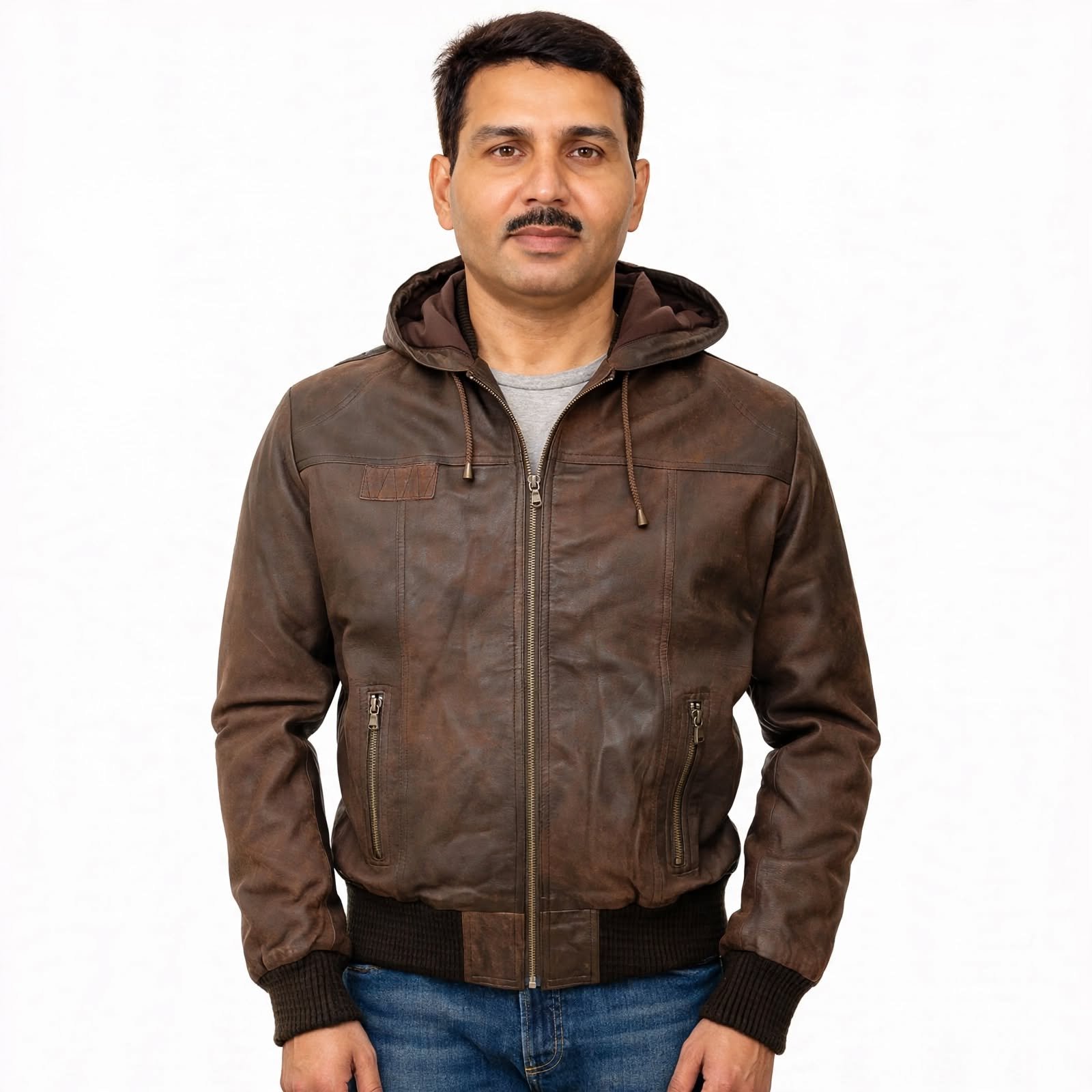 Brown Hood Leather Jacket