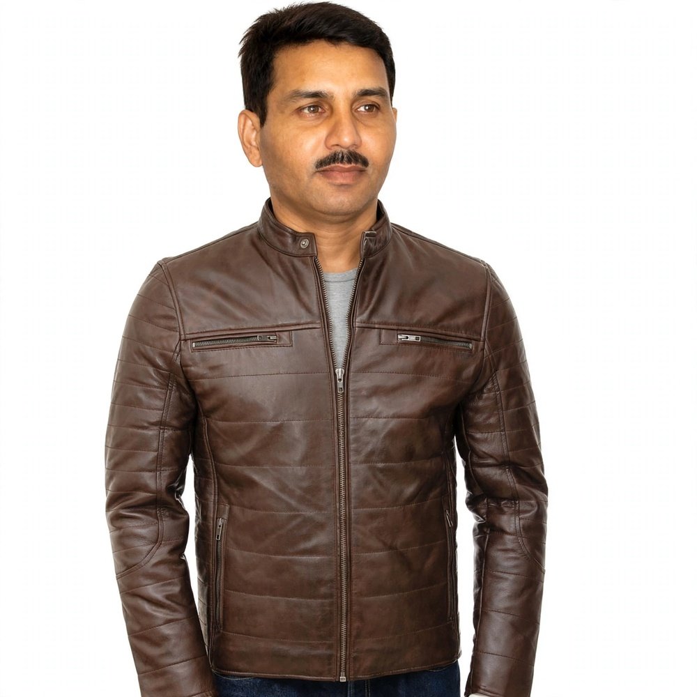 Quilted Panel Slim Fit Biker Jacket