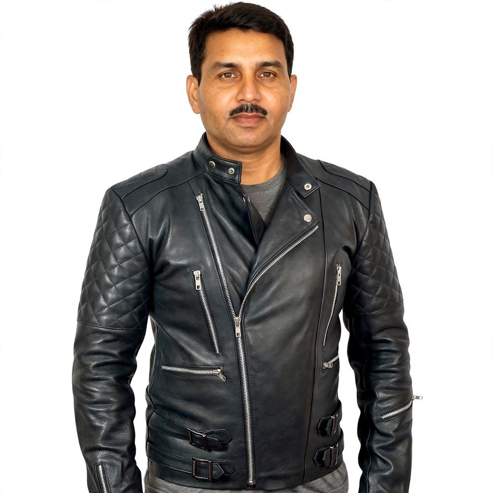 Custom Black Leather riding jacket