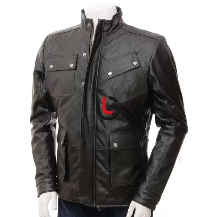 Quilted Men Leather Jacket