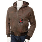 Hoodie Men Leather Jacket