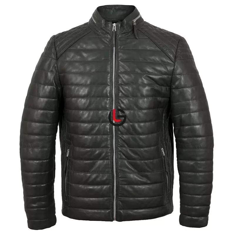 Puffer Men Leather Jacket