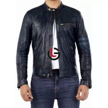 Navy Motorbike Leather Jacket
