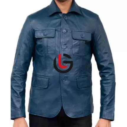 Short Blue Leather Coat