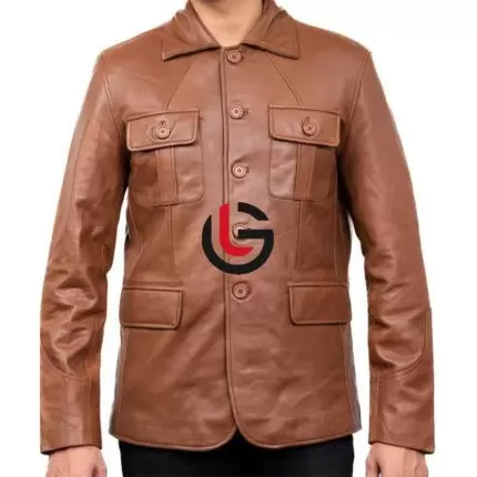 Short Brown Leather Coat