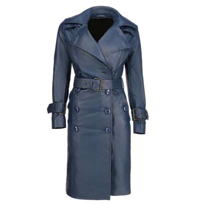 Blue Long Leather Coat