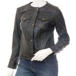 Collarless Women Leather Jacket