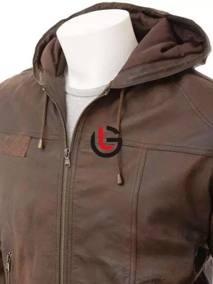 Hoodie Men Leather Jacket