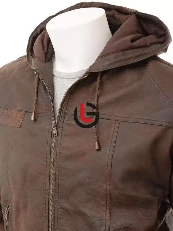 Hoodie Men Leather Jacket