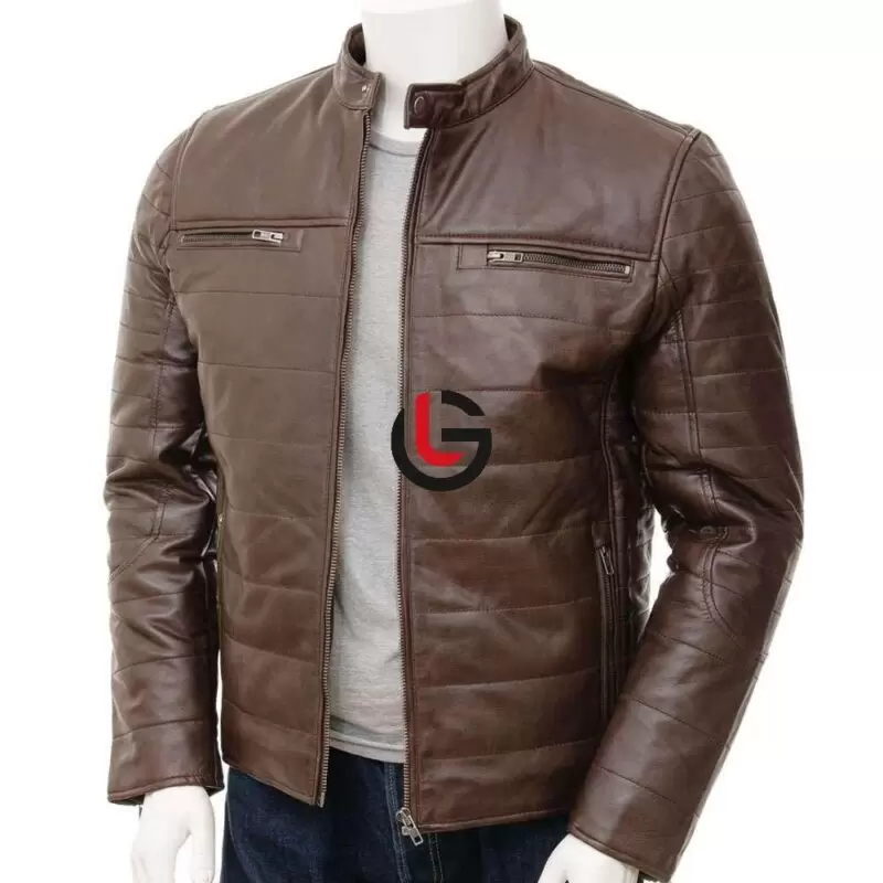 Horizontal Stitching Leather Jacket