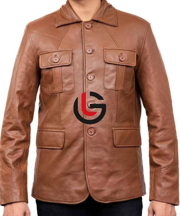 Short Brown Leather Coat