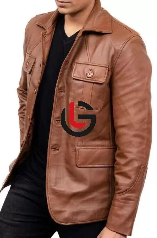 Short Brown Leather Coat