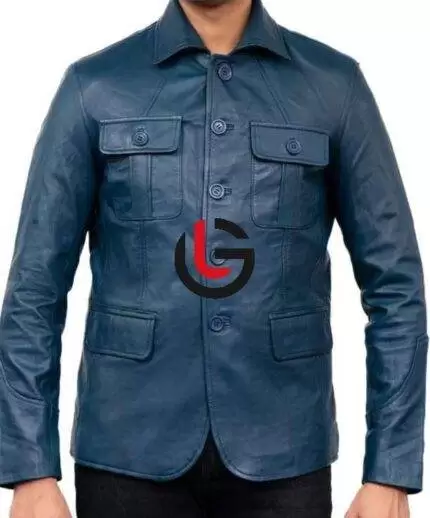 Short Blue Leather Coat