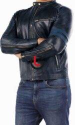 Navy Motorbike Leather Jacket