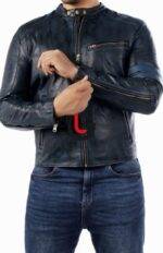 Navy Motorbike Leather Jacket