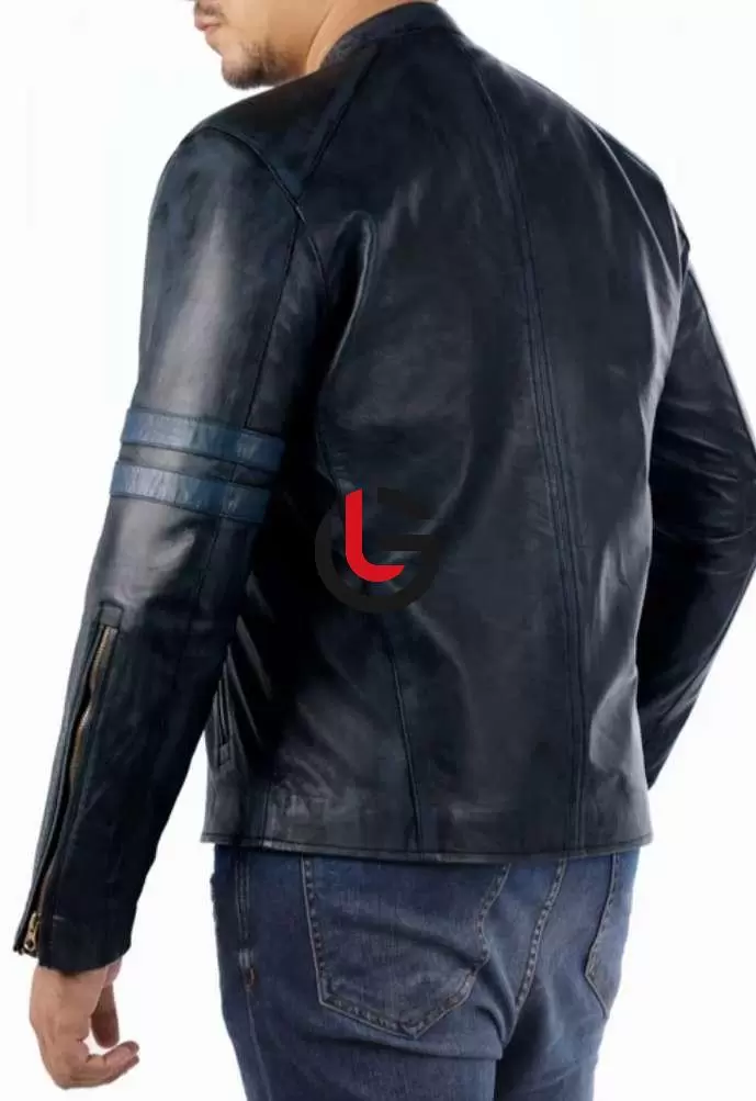 Navy Motorbike Leather Jacket