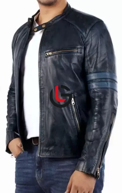 Navy Motorbike Leather Jacket