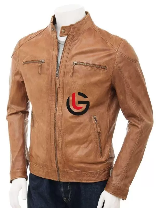 Distressed Tan Leather Jacket