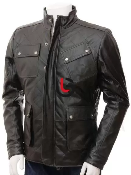 Quilted Men Leather Jacket