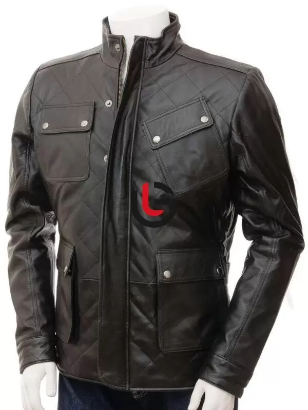 Quilted Men Leather Jacket