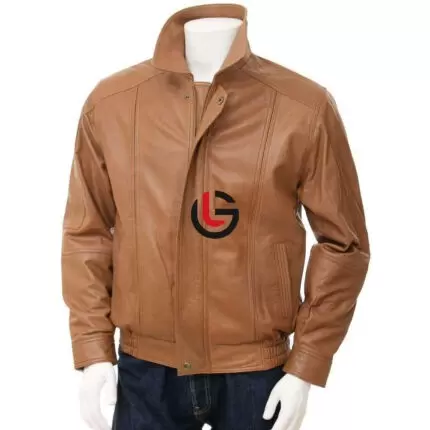 Tan Bomber Leather Jacket