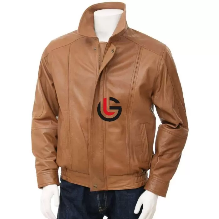 Tan Bomber Leather Jacket