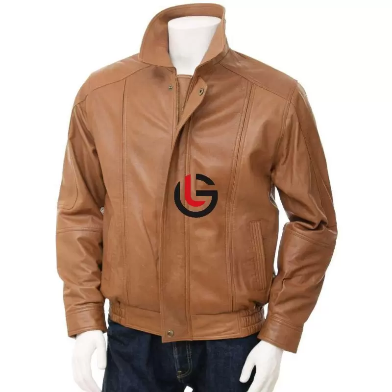 Tan Bomber Leather Jacket