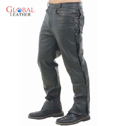 Men Laces Leather Pant