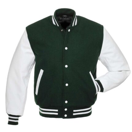 Dark Green White Varsity Jacket