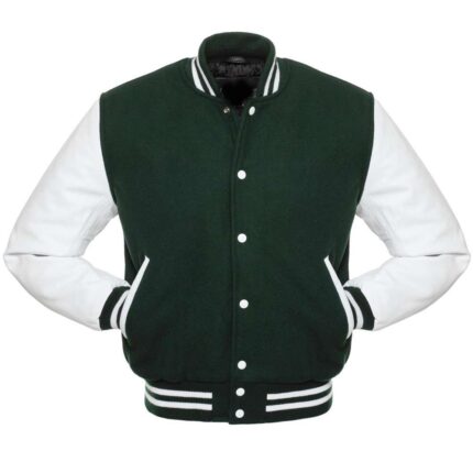 Dark Green White Varsity Jacket