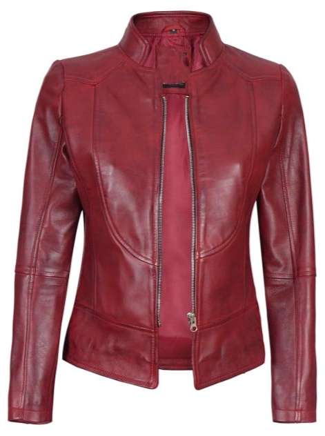 Maroon Women Leather Jacket