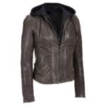 Women Leather Jacket With Hood