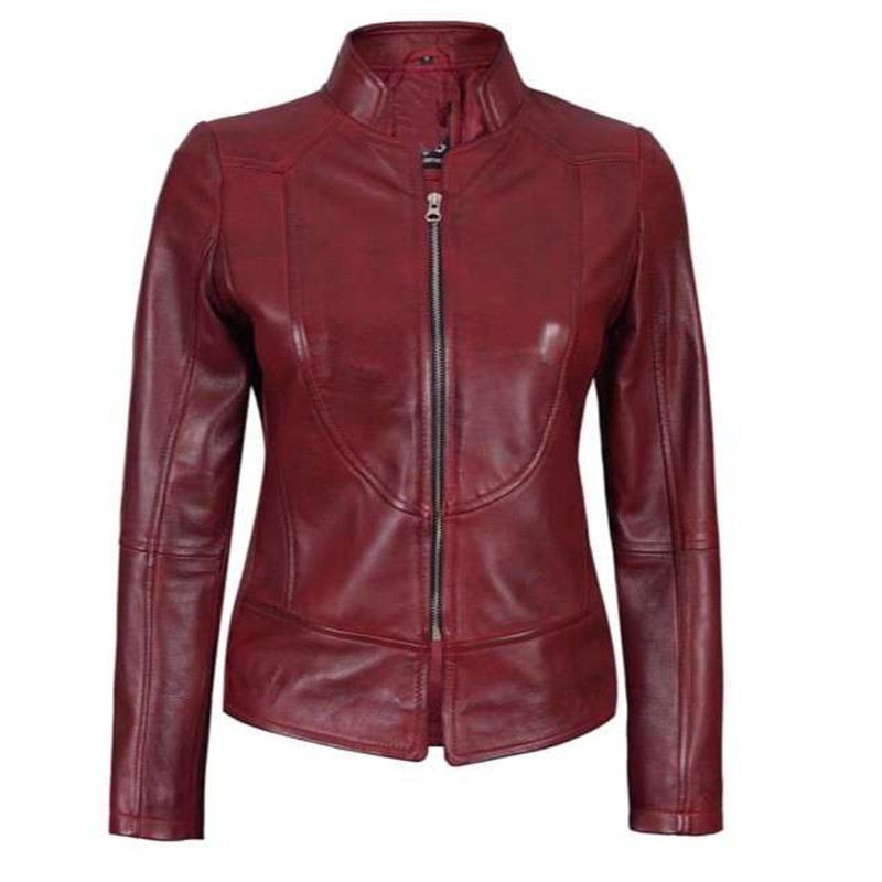 Maroon Women Leather Jacket